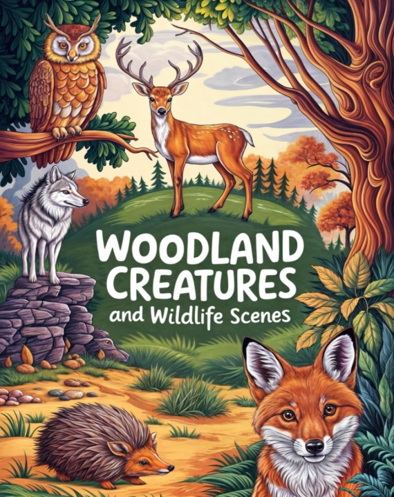 Woodland Creatures and Wildlife Scenes Coloring Book