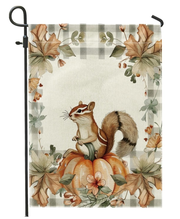 Autumn Chipmunk Pumpkin Garden Flag