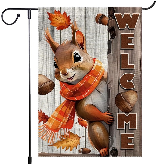 Welcome Fall Garden Flag Squirrel Wearing Scarf