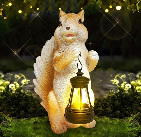 Squirrel Holding Lantern Outdoor Solar Light
