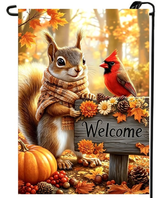 Welcome Fall Garden Flag Squirrel and Cardinal
